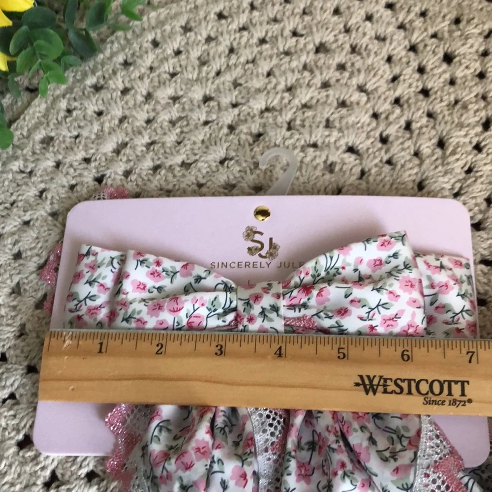 Sincerely Jules Large Floral Hair Bow with Pink Lace Trim